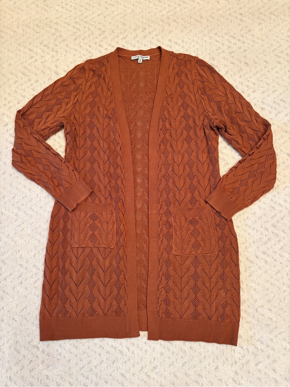Love Trend Long Knit Cardigan Sweater Size M Rustic Brown Pockets Lightweight